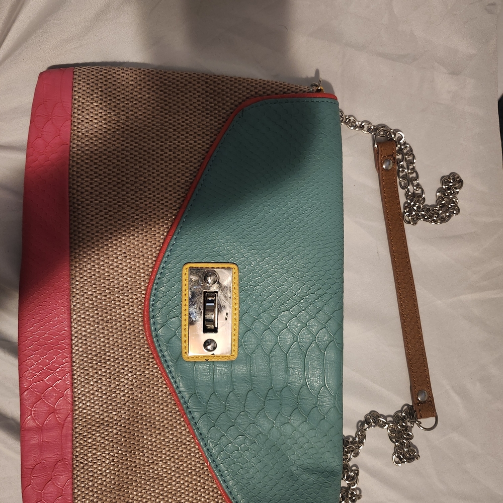 Apt. 9 Teal, Pink and Brown Colorblock Wristlet Clutch